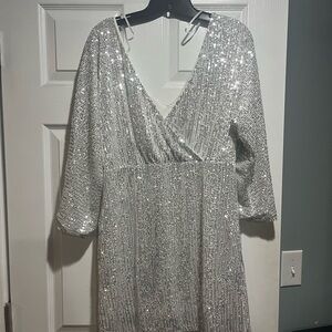 Glamorous Silver Sequin Midi Dress